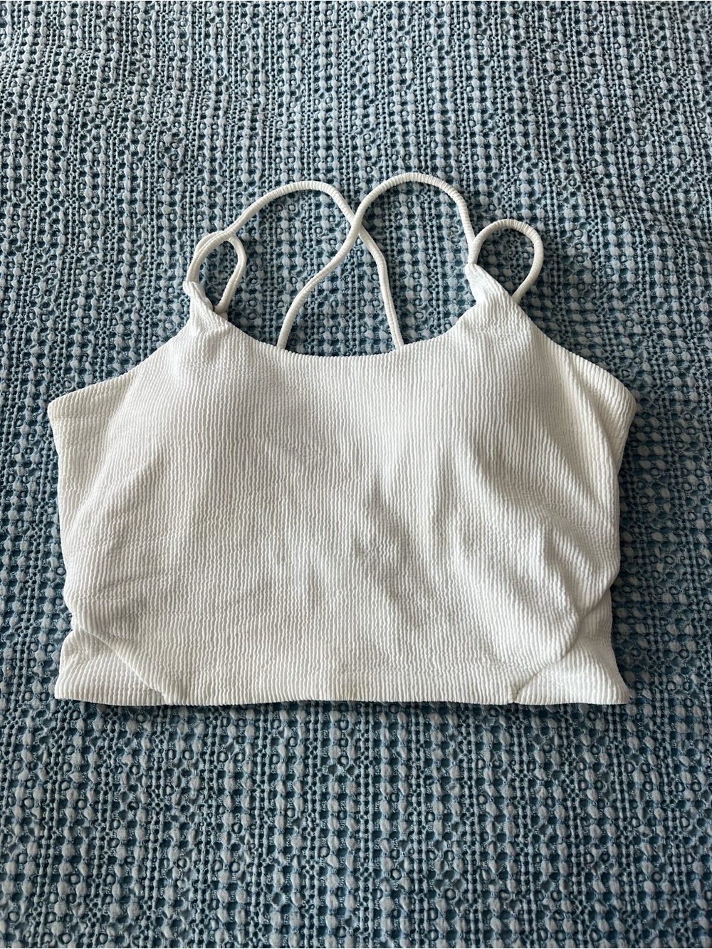 White Ribbed Strappy Bikini Long Lined Top